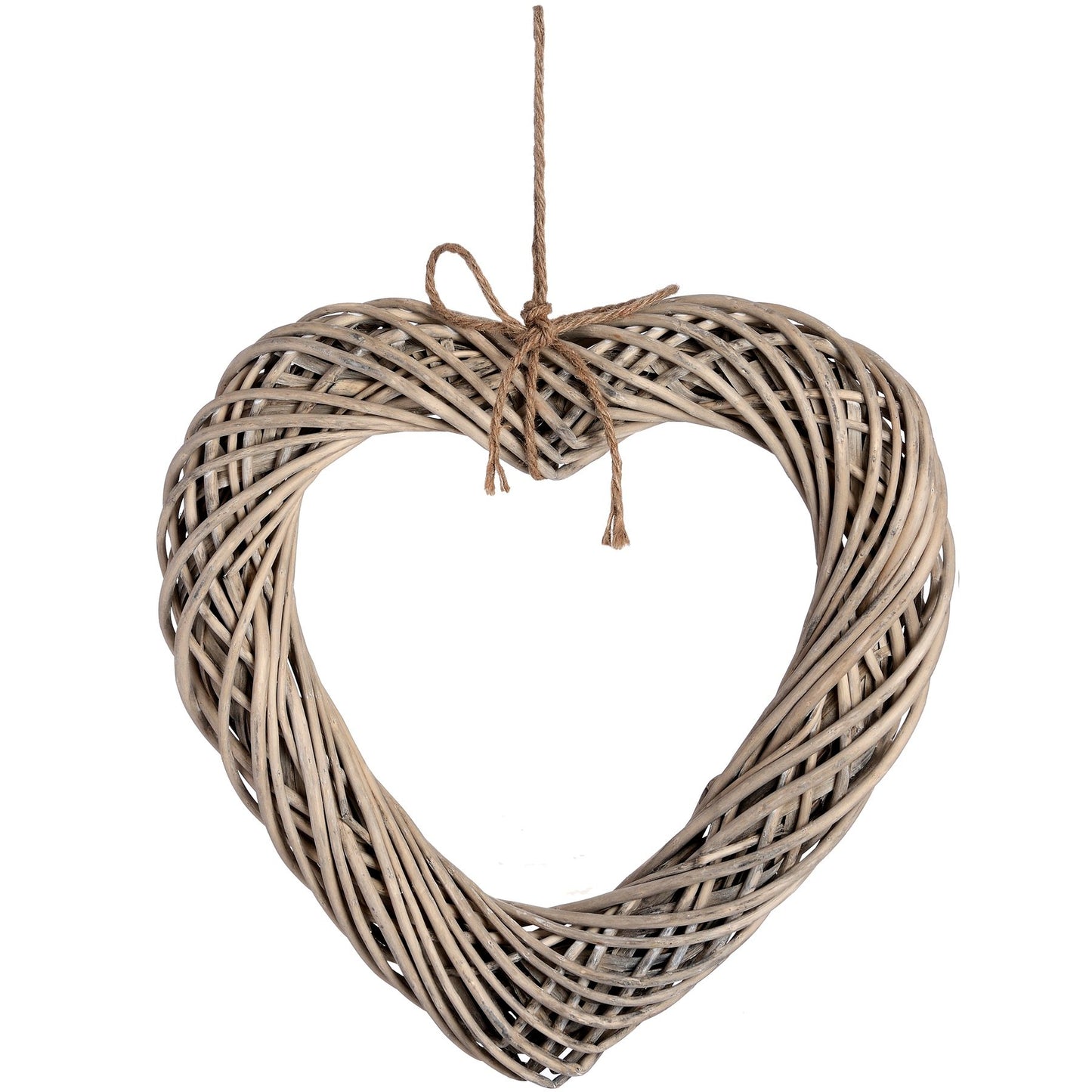 Brown Large Wicker Hanging Heart with Rope Detail