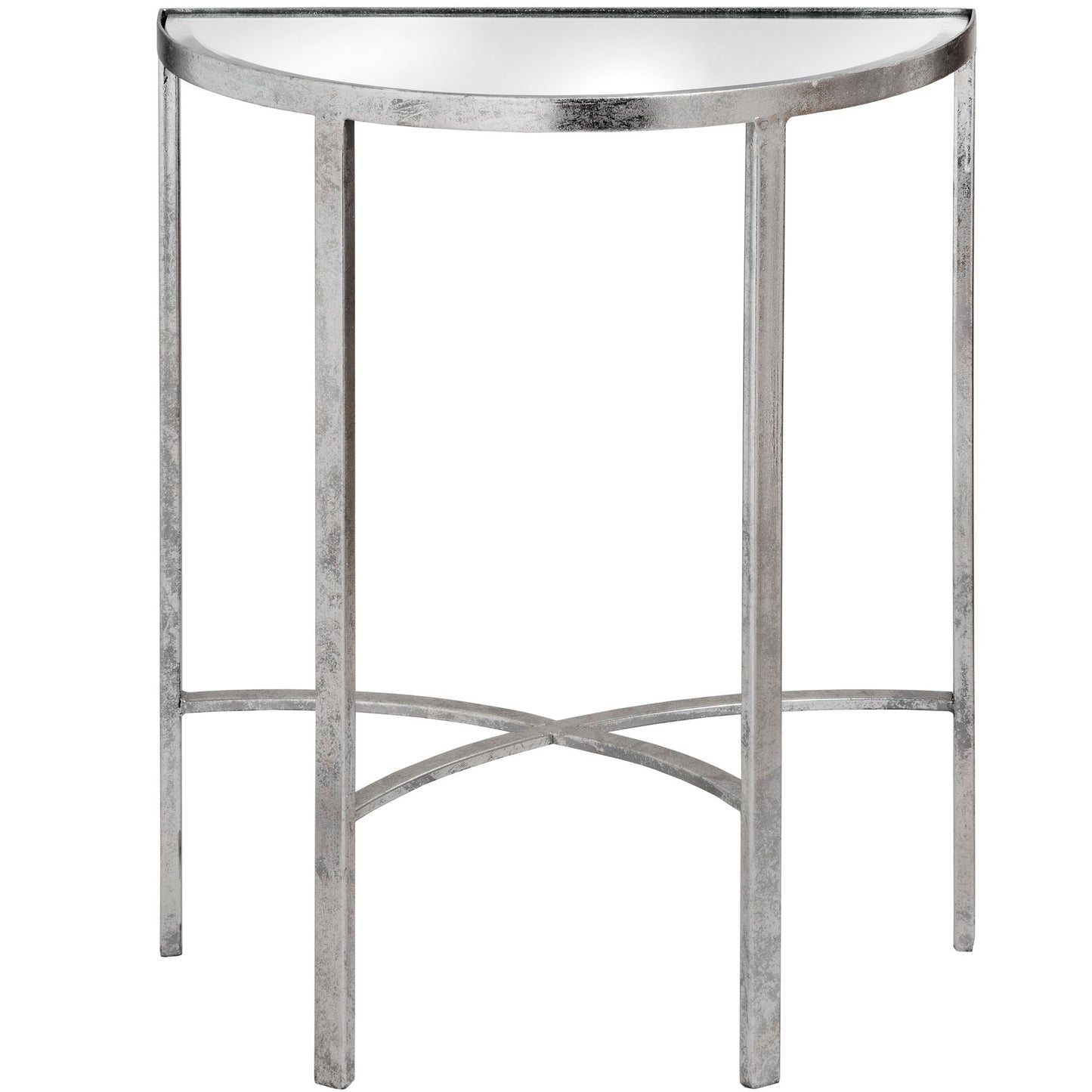 Mirrored Silver Half Moon Table With Cross Detail