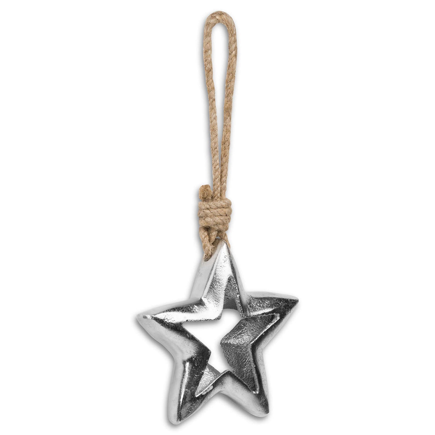 Casted Silver Cut Out Star Rope Hanging Decoration