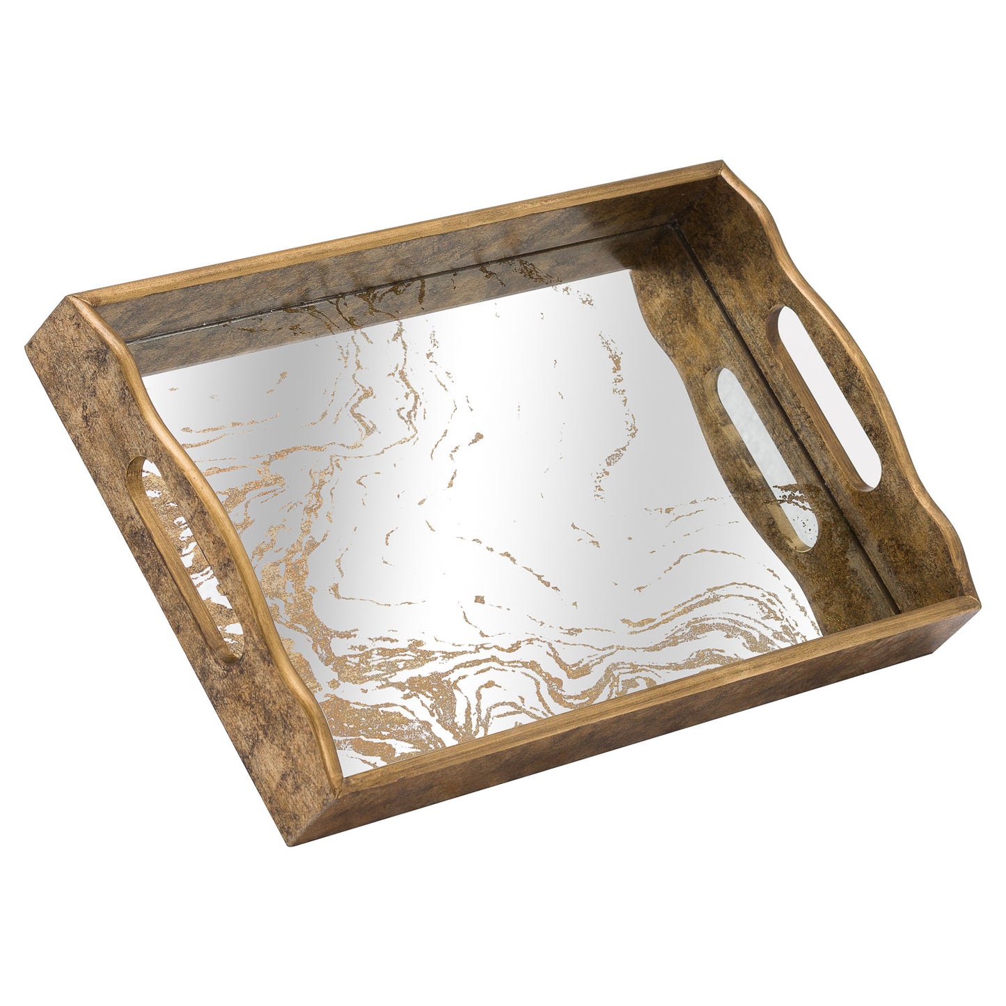 Augustus Mirrored Tray With Marbling Effect