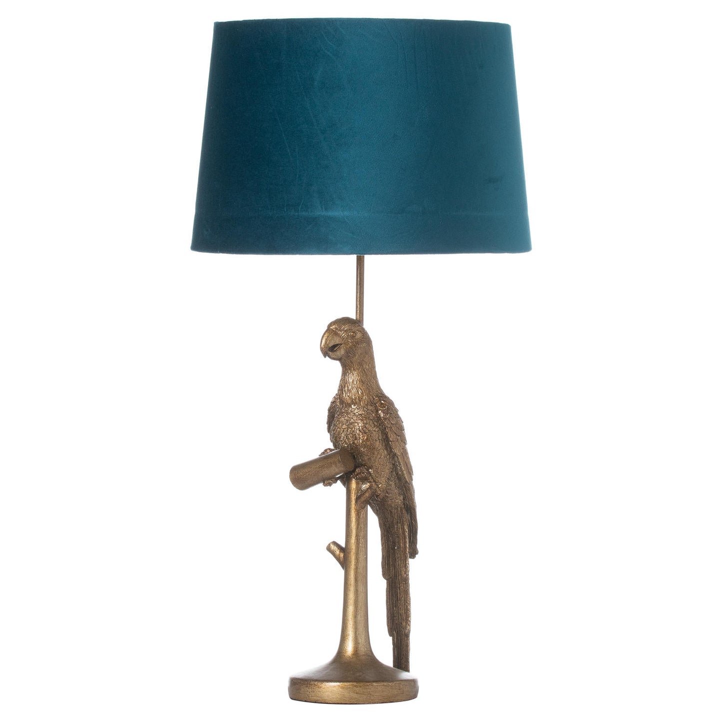 Percy The Parrot Gold Table Lamp With Teal Velvet Shade