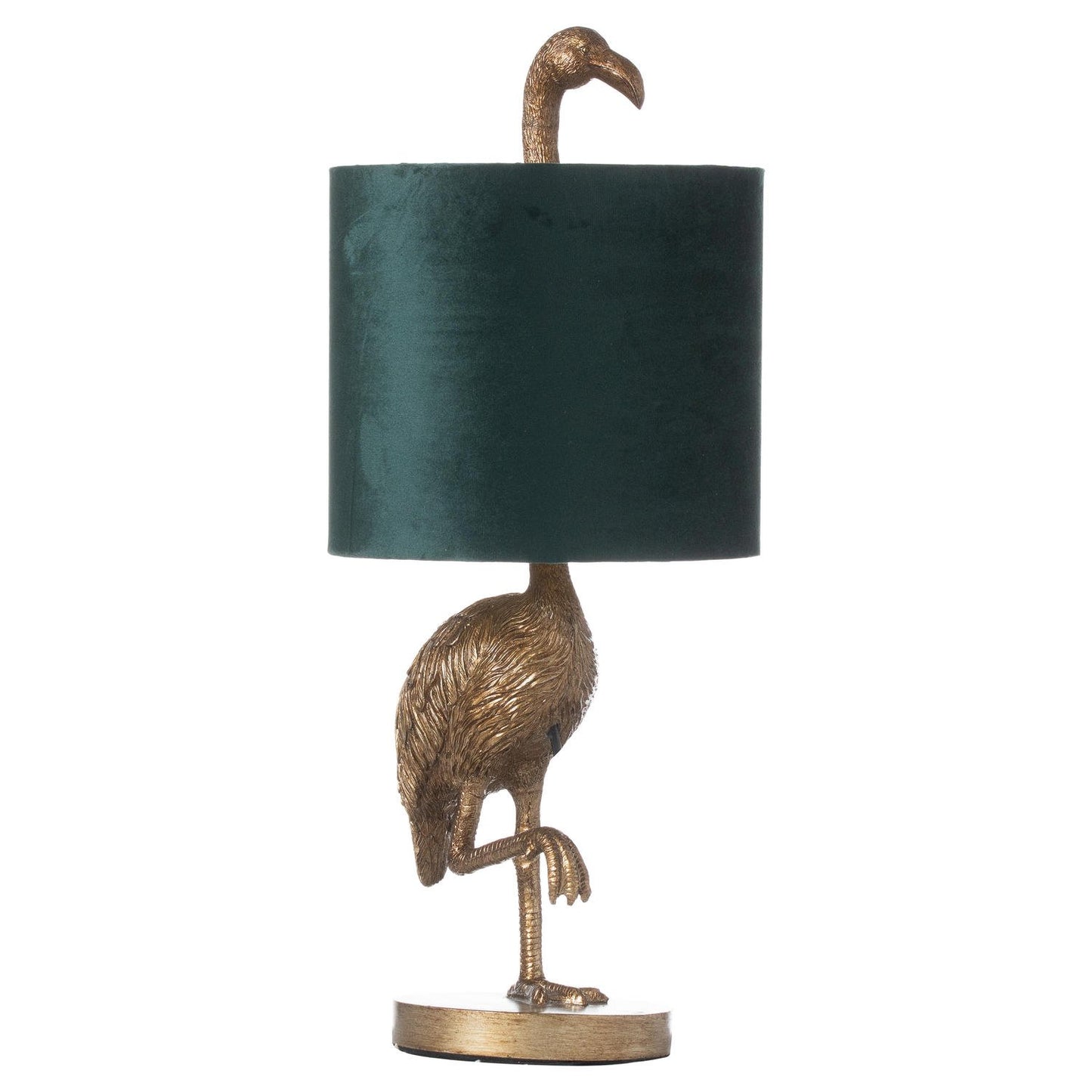 Florence The Flamingo Gold Lamp With Emerald Velvet Shade
