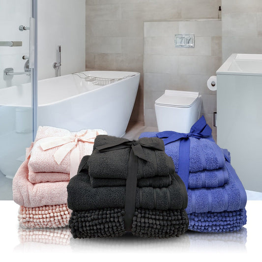 4 Pack Towel &  Chenille Bath Mat Bundle