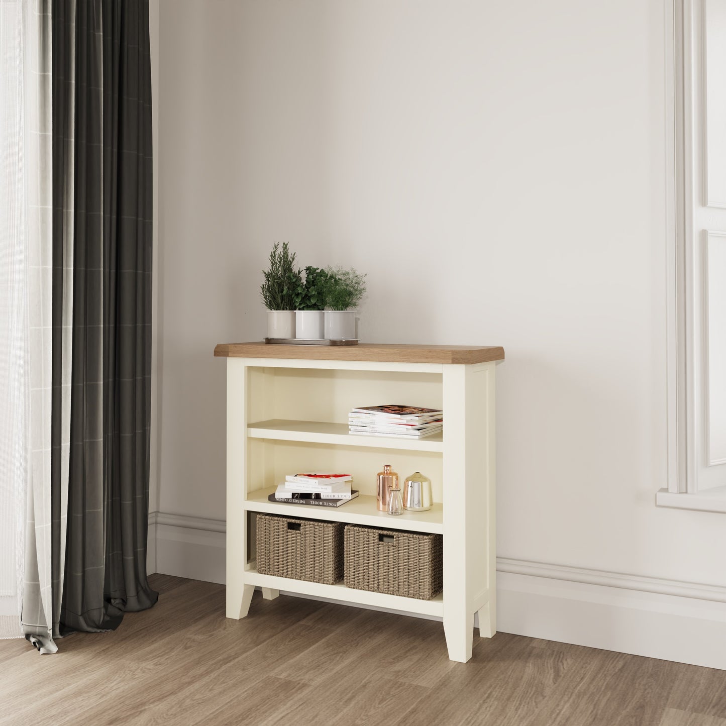 TT Dining-White Small Wide Bookcase