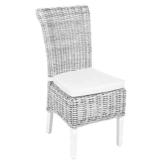 WW Dining Wicker chair including cushion white wash