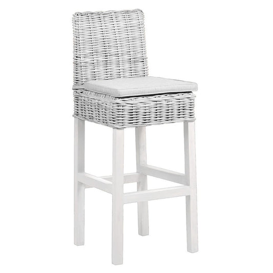 WW Dining Wicker bar stool with cushion in white wash