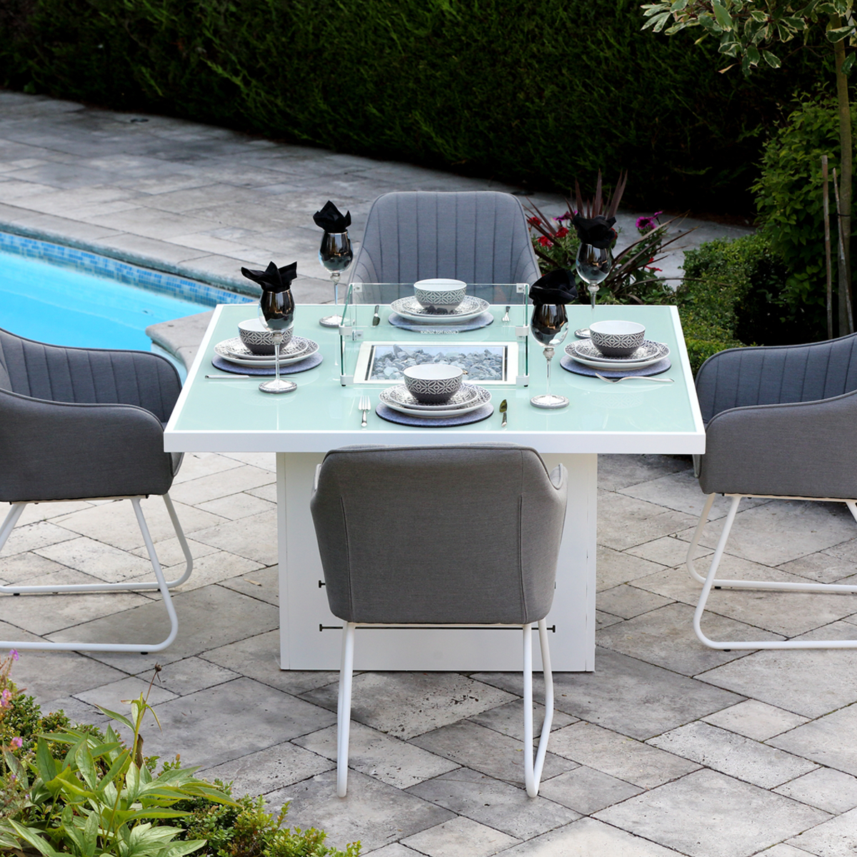 Mambo Del Mar Square Dining Table with Firepit
